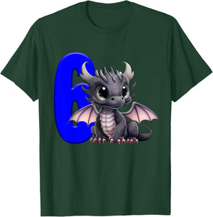 6th Birthday Shirt Dragon Party Birthday Boy Blue Kids 6 Six T-Shirt - T-Shirt | Forest
