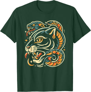 Snake And Panther Traditional Tattoo Artist Ink Tattooist T-Shirt - T-Shirt | Forest