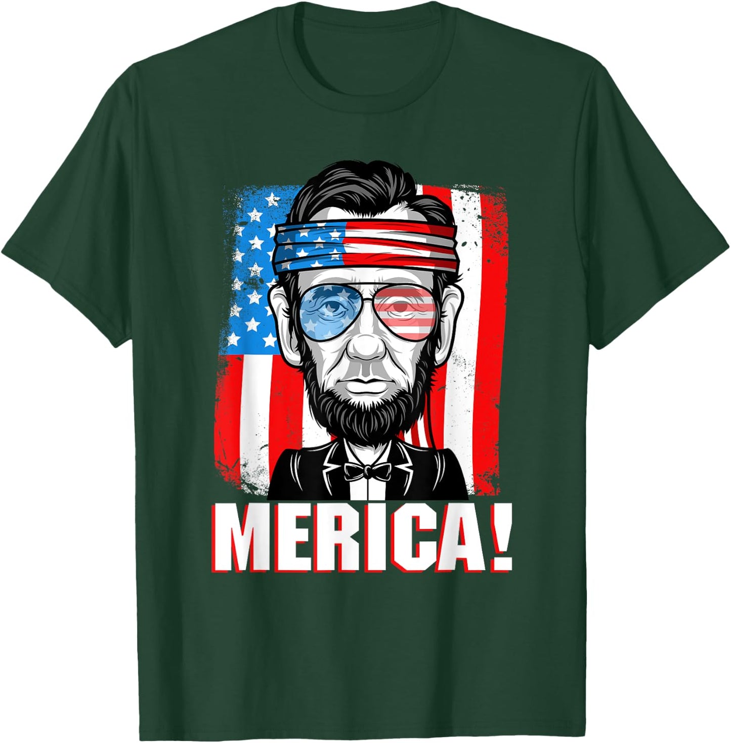 Merica Abe Lincoln 4th of July USA American Flag Men Boys T-Shirt - T-Shirt | Forest