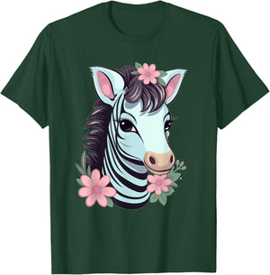 Cute Zebra With Flowers I Kids Zebra T-Shirt - T-Shirt | Forest