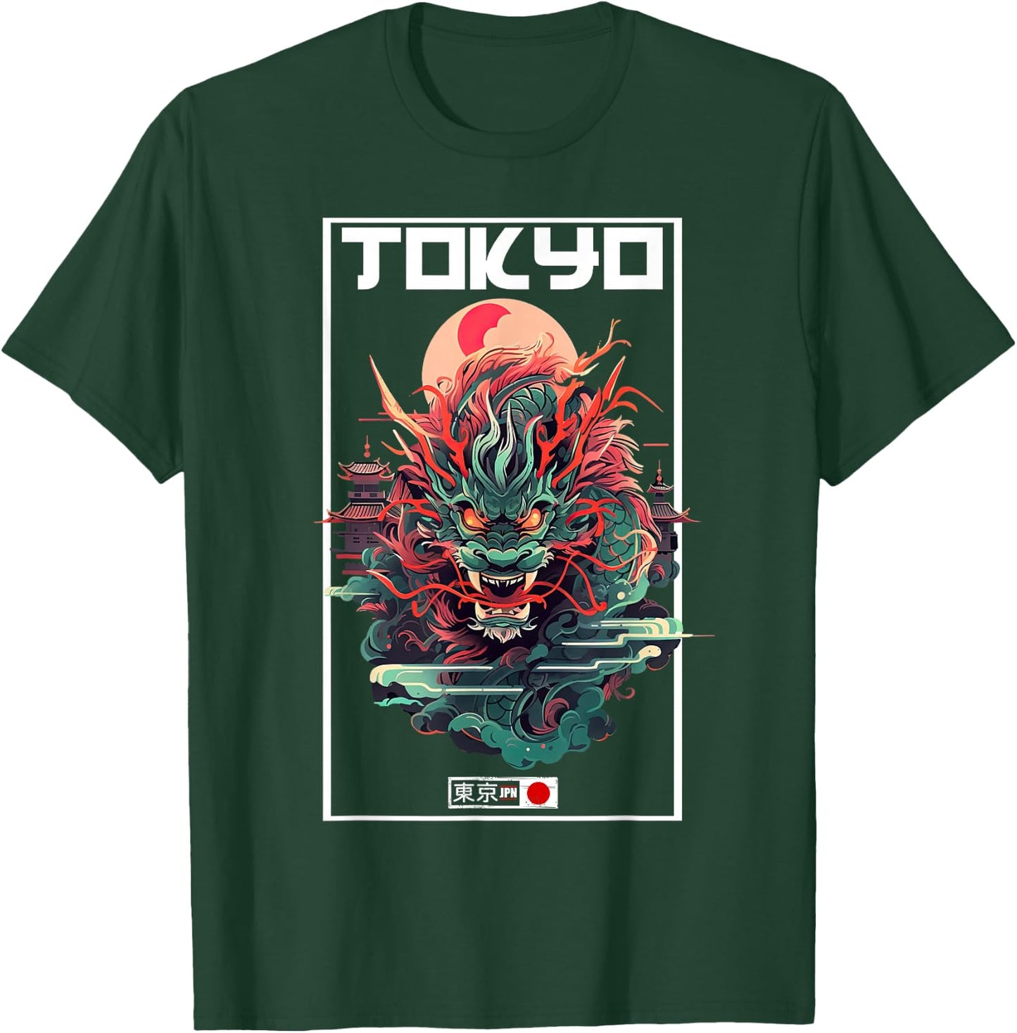Asian inspired vintage style 80s retro Japanese Tokyo Dragon T-Shirt - T-Shirt | Forest