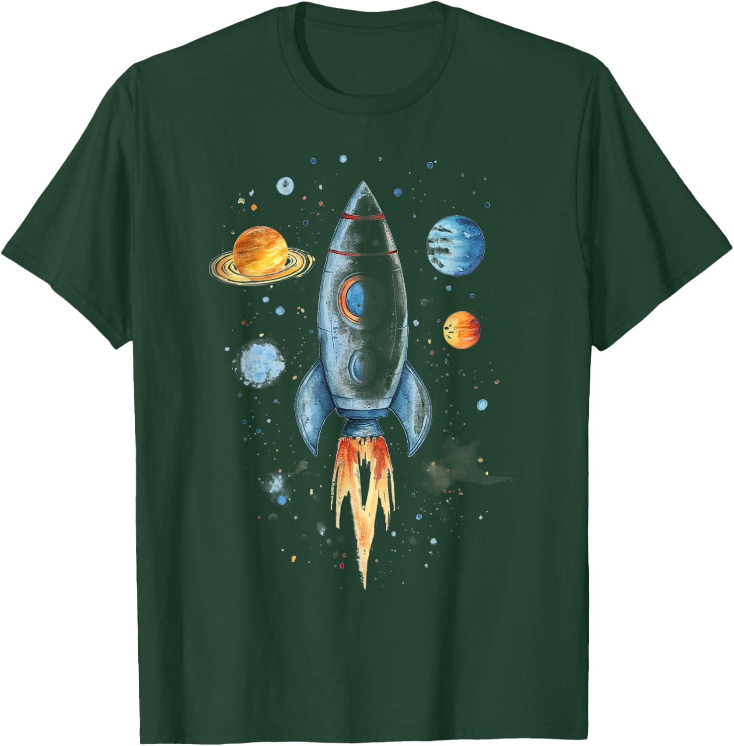 Distressed Rocket Ship And Planets T-Shirt - T-Shirt | Forest