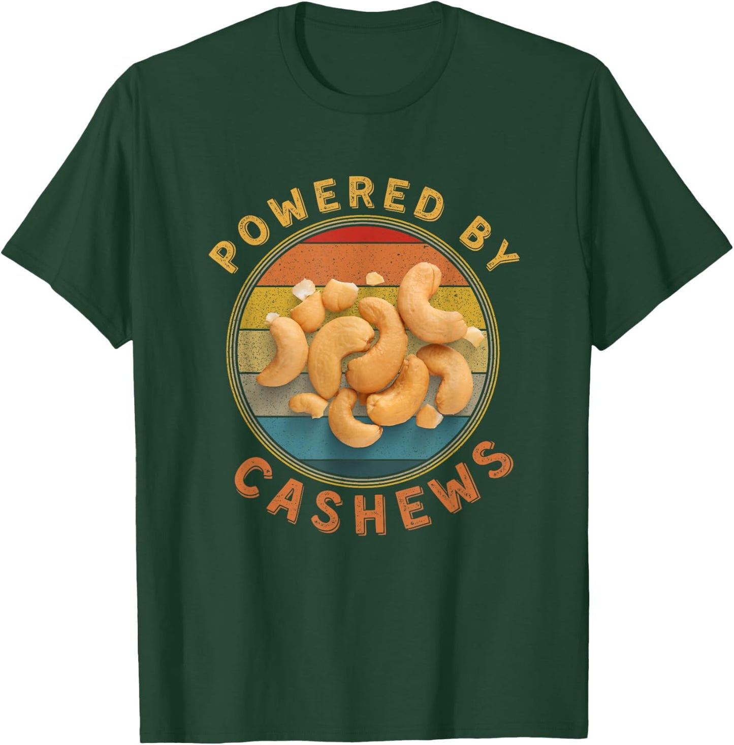 Powered By Cashews Funny Retro Cashew Nuts Lover Costume T-Shirt - T-Shirt | Forest