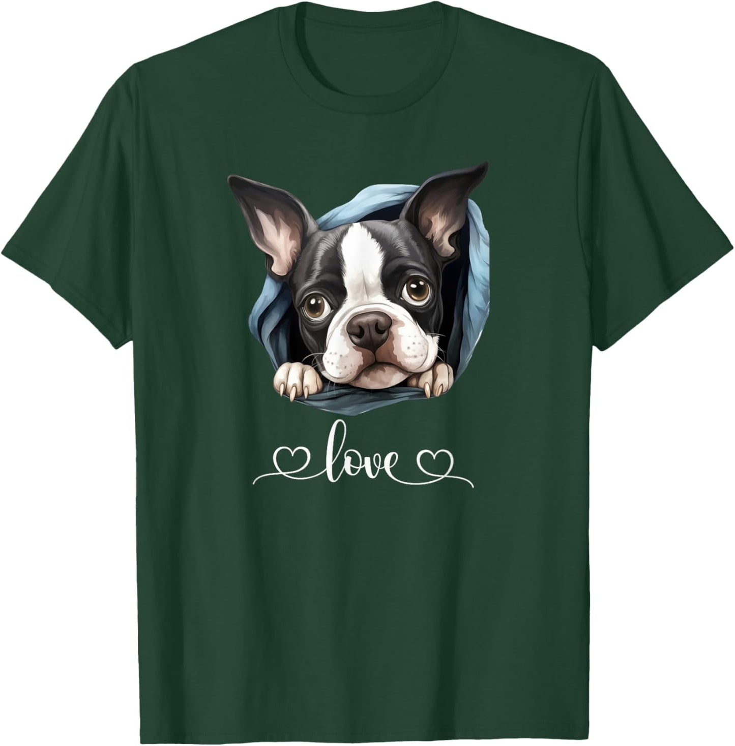 Cute Dog Graphic Love Puppy Boston Terrier Dog T-Shirt - T-Shirt | Forest