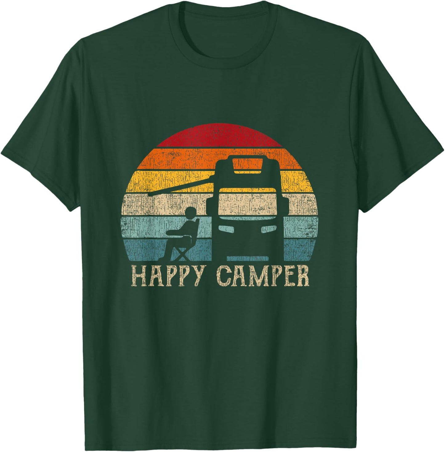 Happy Camper - RV 70s Retro Camper Van Camping , black, s T-Shirt - T-Shirt | Forest