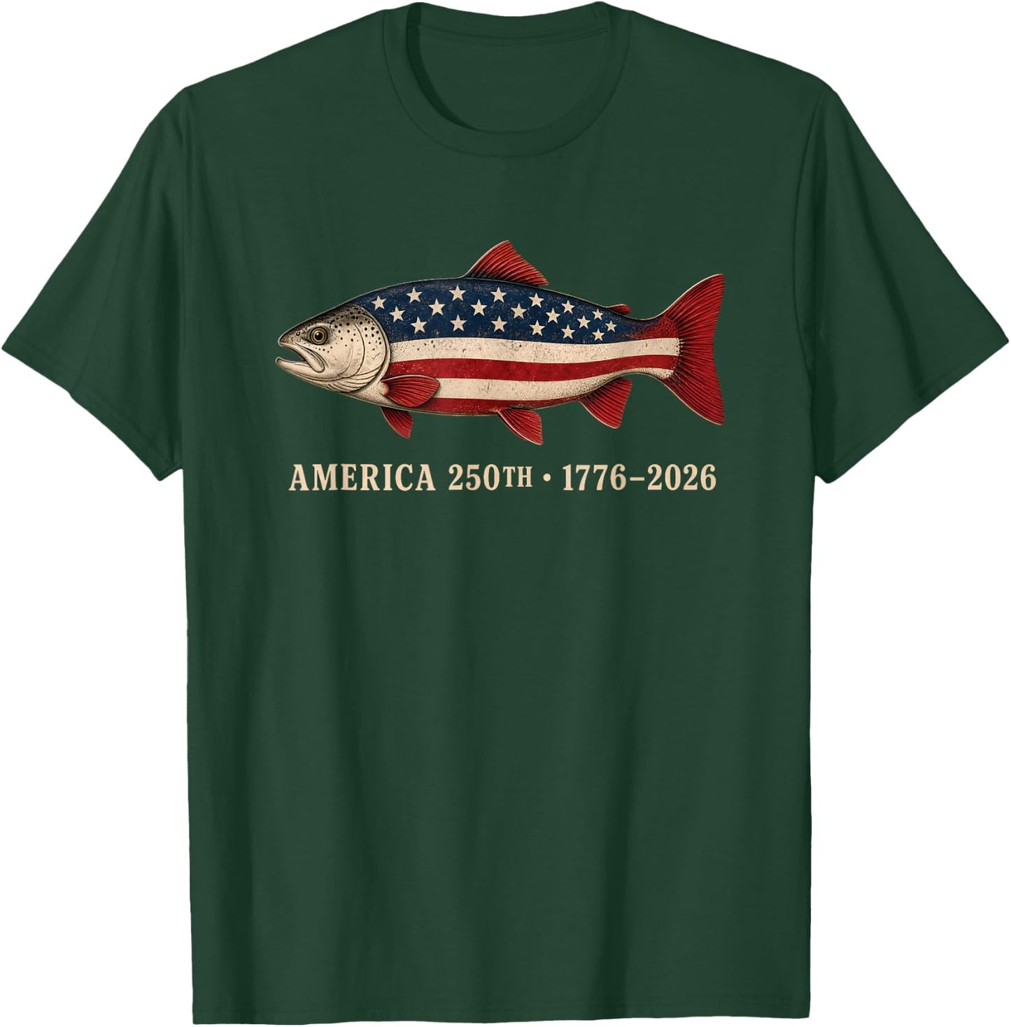 250 America Years 1776 2026 Fishing USA Flag 250th Birthday T-Shirt - T-Shirt | Forest