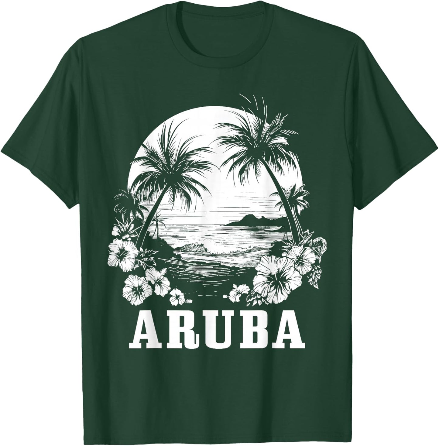 Aruba Vintage Souvenir Hibiscus Flowers Surfer Beach T-Shirt - T-Shirt | Forest