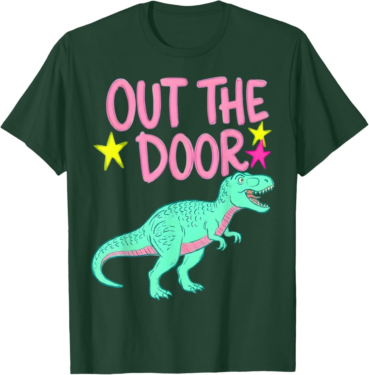 Out The Door Dinosaur Graphic Trendy Summer Gifts Girl Kid T-Shirt - T-Shirt | Forest