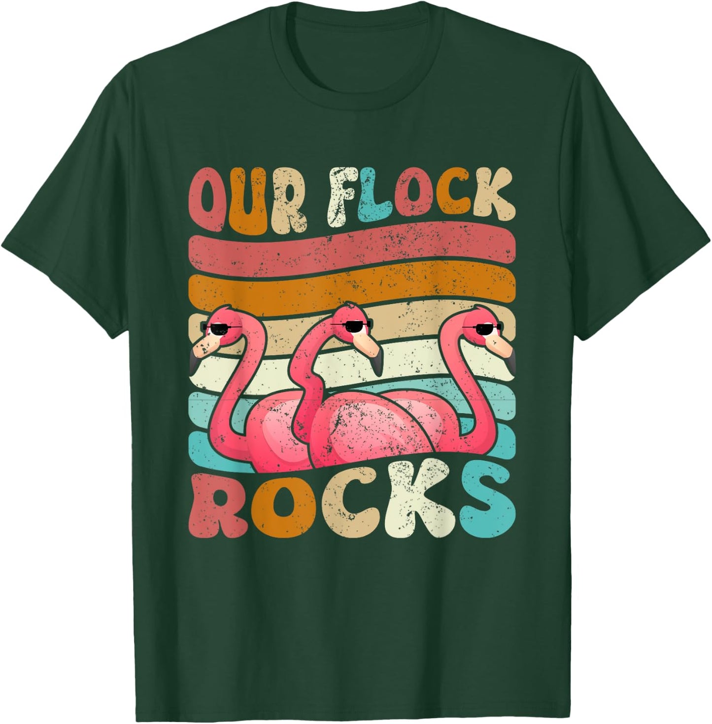 Our Flock Rocks Flamingo Matching Family Vacation T-Shirt - T-Shirt | Forest