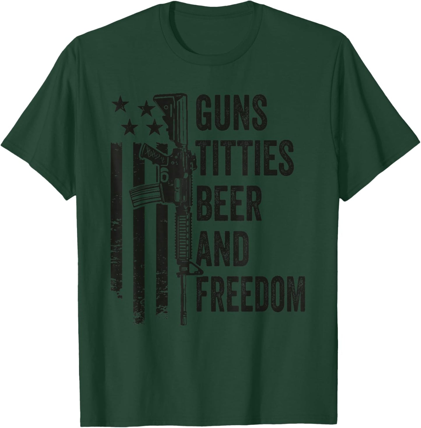 Guns Titties Beer & Freedom - Camo Guns Drinking USA T-Shirt - T-Shirt | Forest