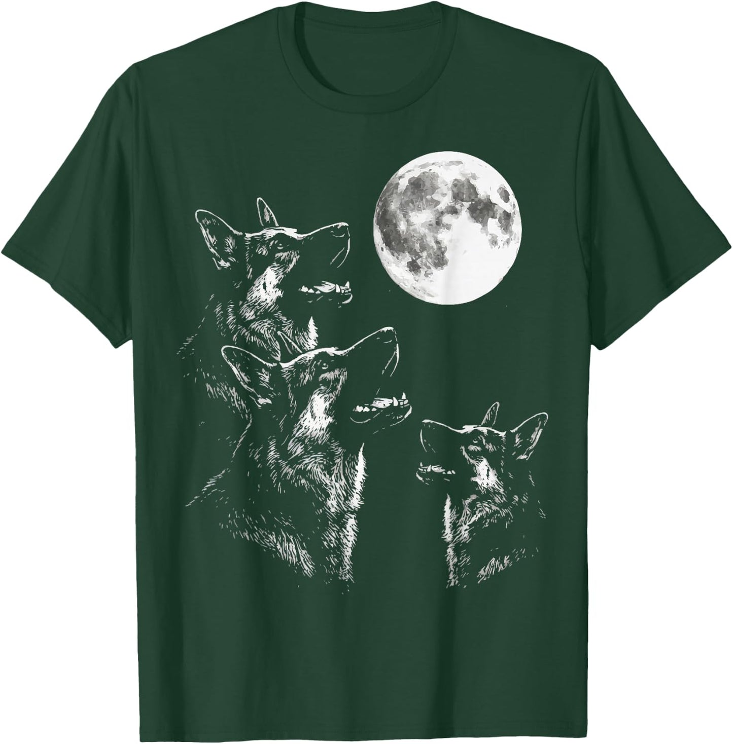 German Shepherd Howling At Moon T-Shirt - T-Shirt | Forest