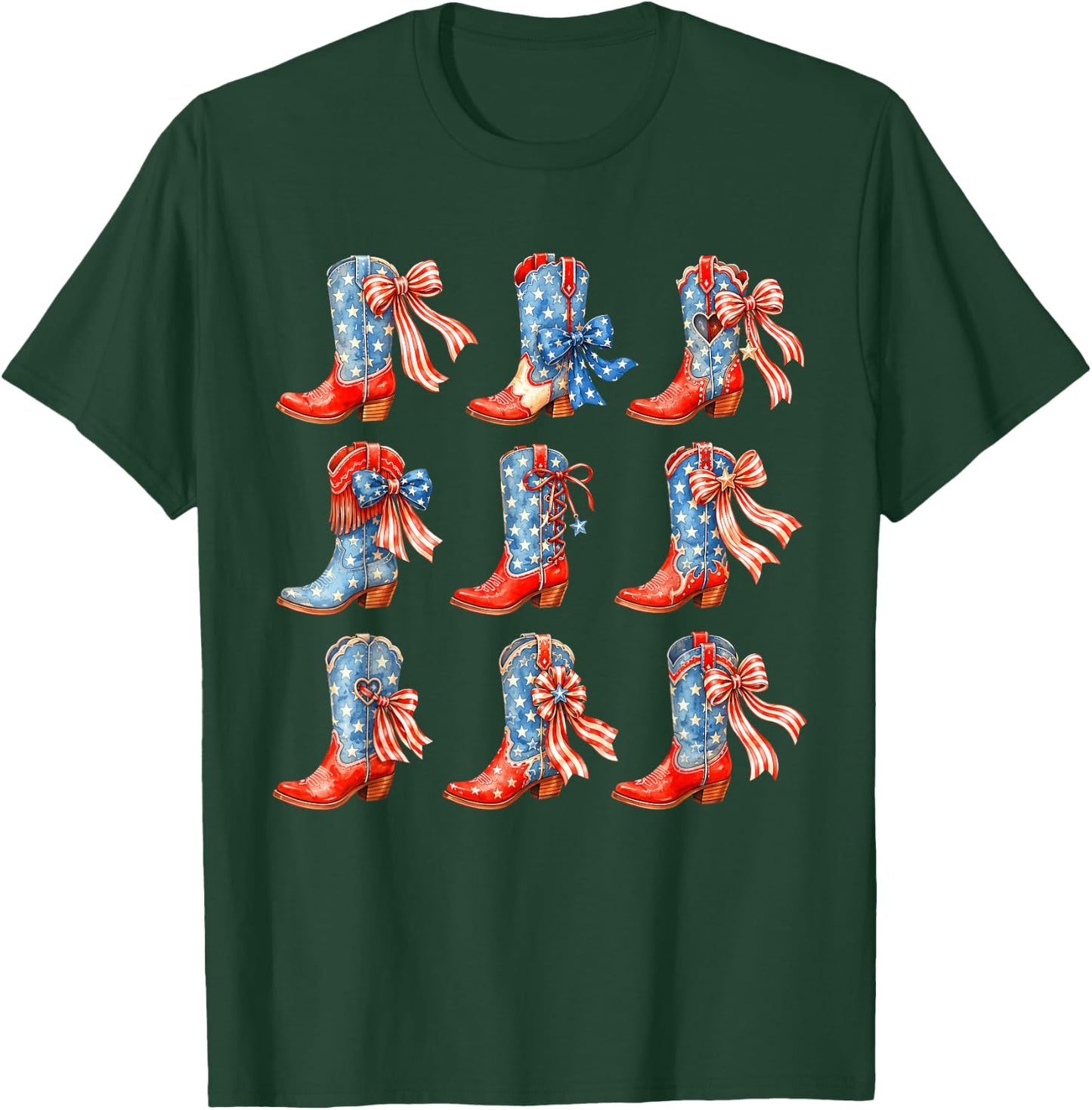 Western Cowboy Boots Cowgirl USA American Flag 4th of July T-Shirt - T-Shirt | Forest
