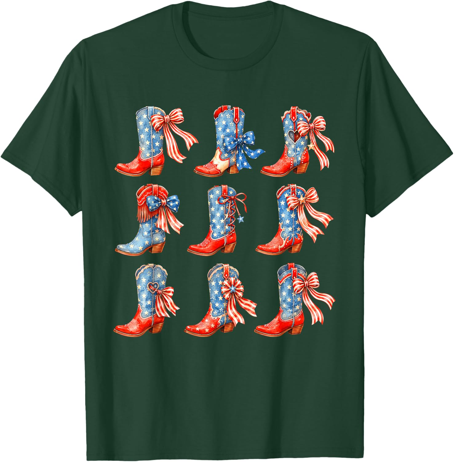 Western Cowboy Boots Cowgirl USA American Flag 4th of July T-Shirt - T-Shirt | Forest