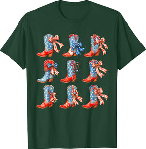 Western Cowboy Boots Cowgirl USA American Flag 4th of July T-Shirt - T-Shirt | Forest