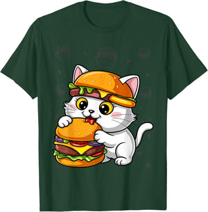 Quirky Cat Hamburger Cheeseburger Fast Food Hat T-Shirt - T-Shirt | Forest