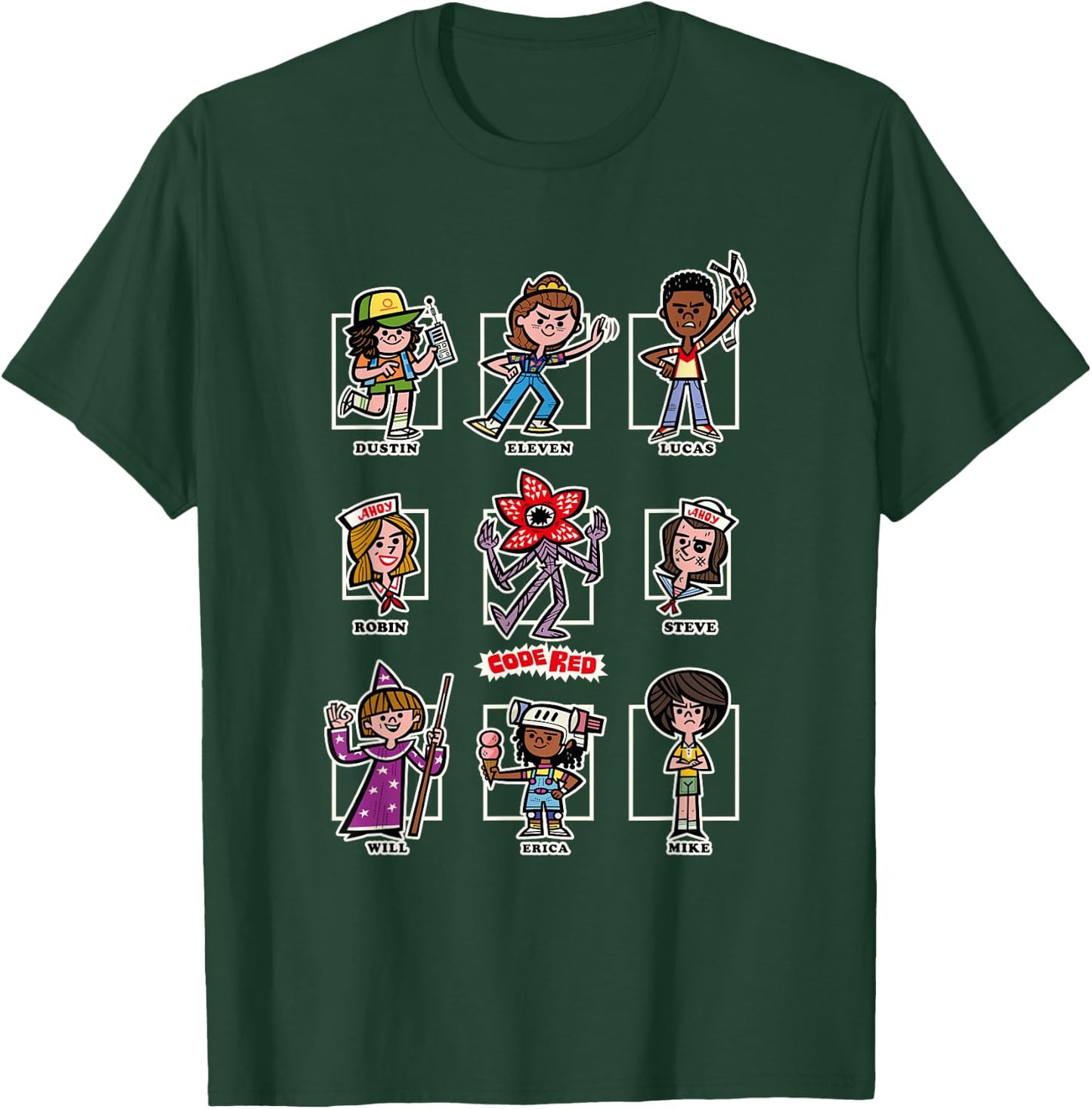 Stranger Things The Party Group Chibi Vintage Code Red Icons T-Shirt - T-Shirt | Forest