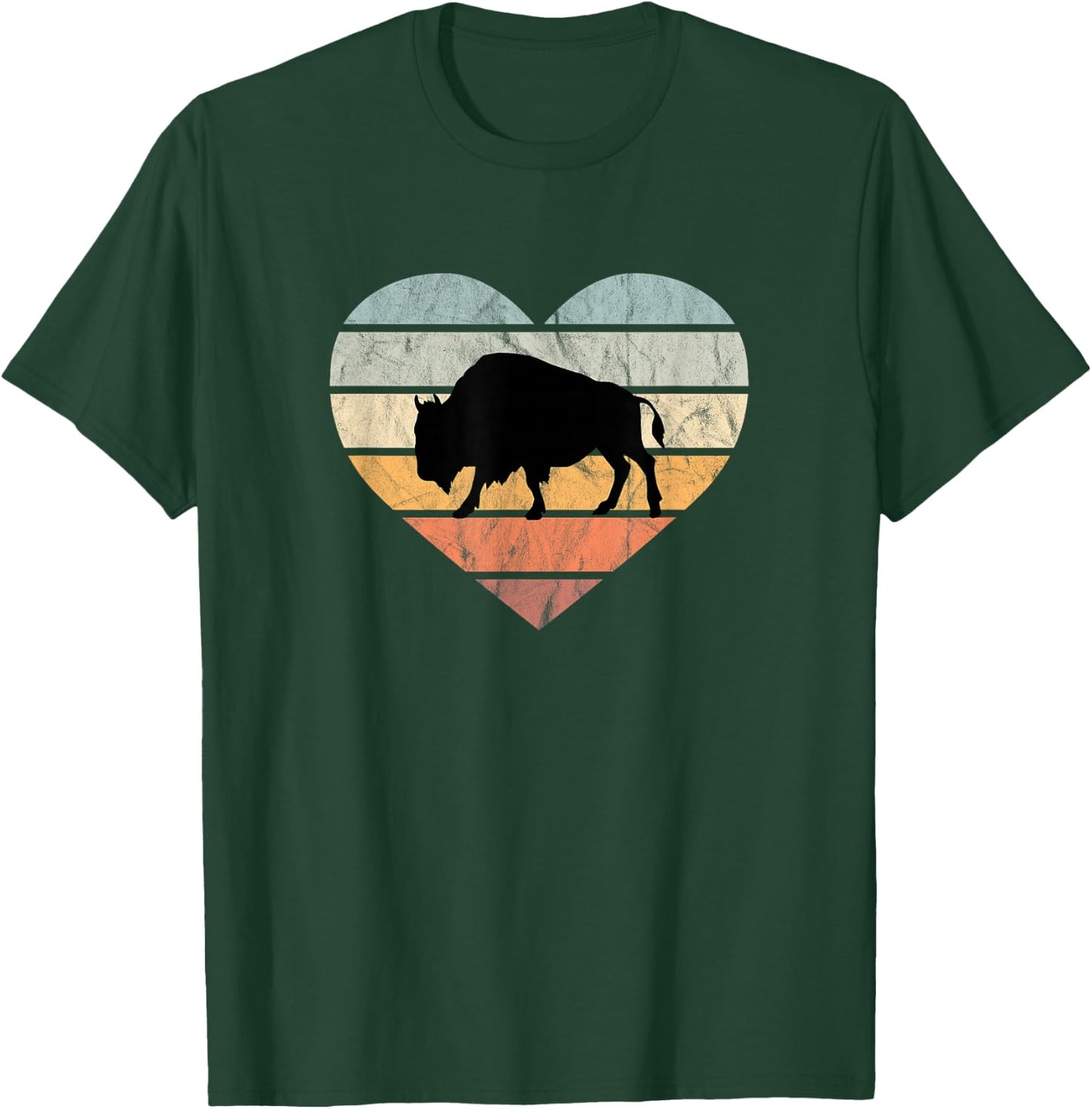 I Love Bison Silhouette North America Heart Wilderness Wisent T-Shirt - T-Shirt | Forest
