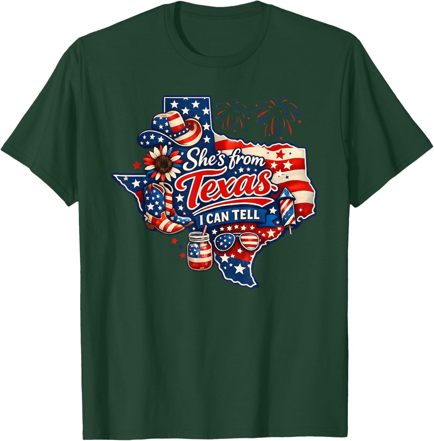 She's from Texas I Can Tell Patriotic Cowgirl Boot Hat Texas T-Shirt - T-Shirt | Forest