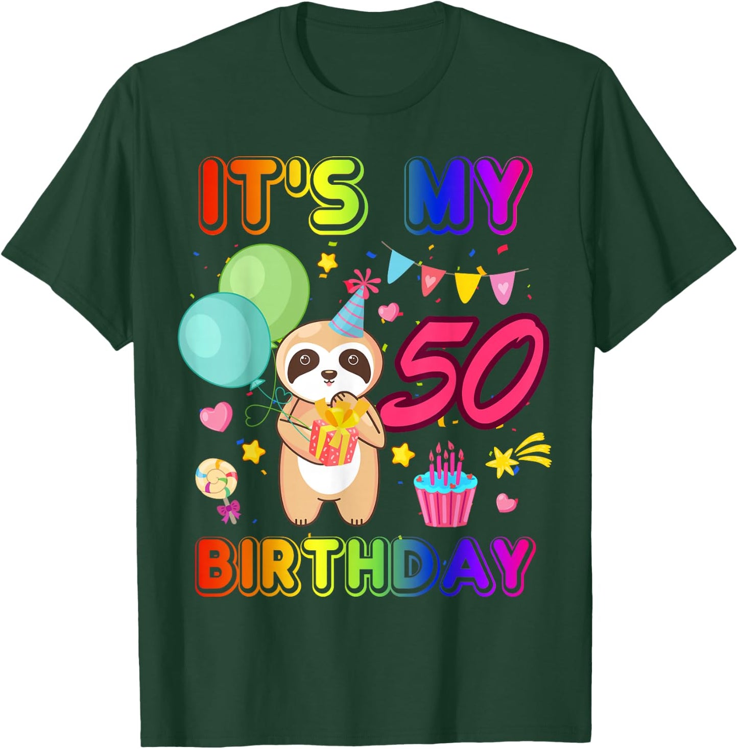 50 Year Old Birthday Sloth Animal Zoo 50th B-Day Crew Party T-Shirt - T-Shirt | Forest