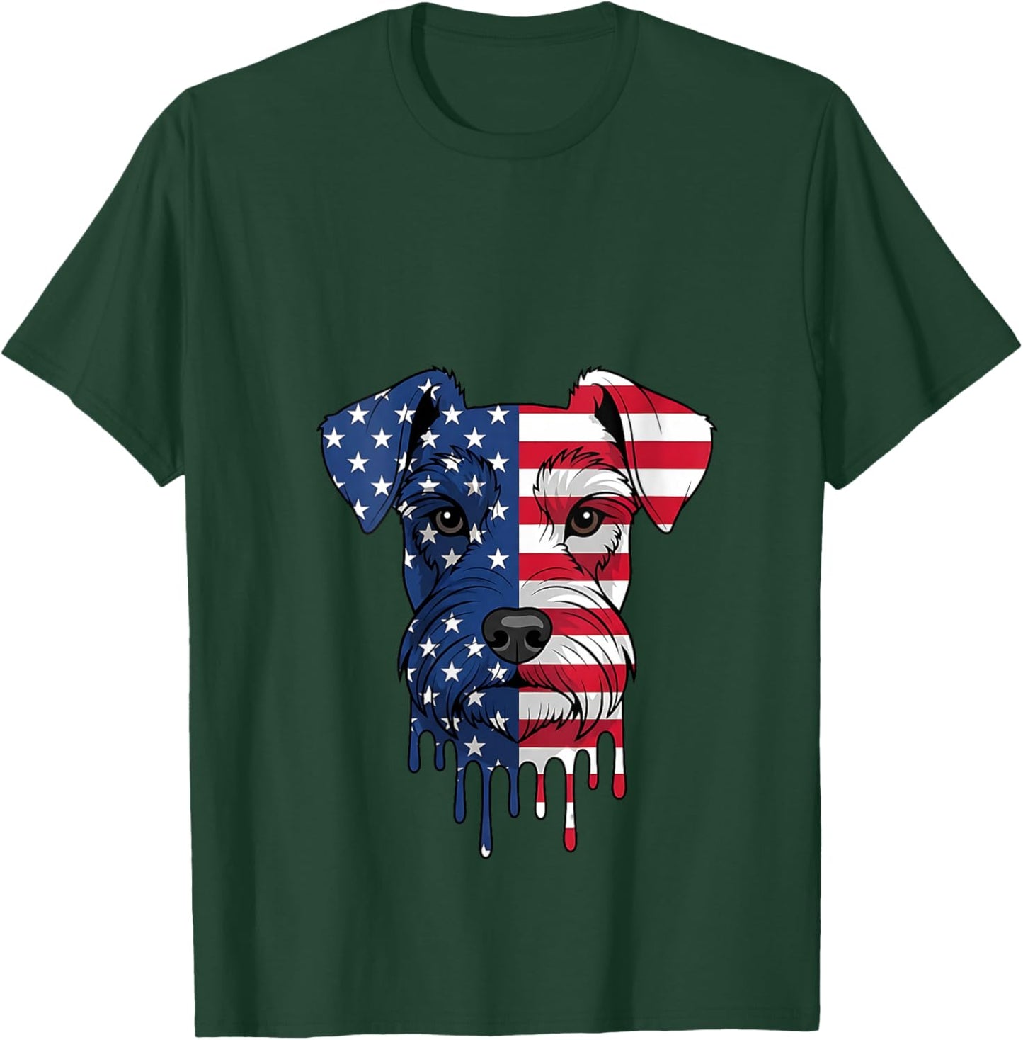 Women's 4th of July Miniature Schnauzer Dog American Flag Patriotic V-Neck T-Shirt - T-Shirt | Forest