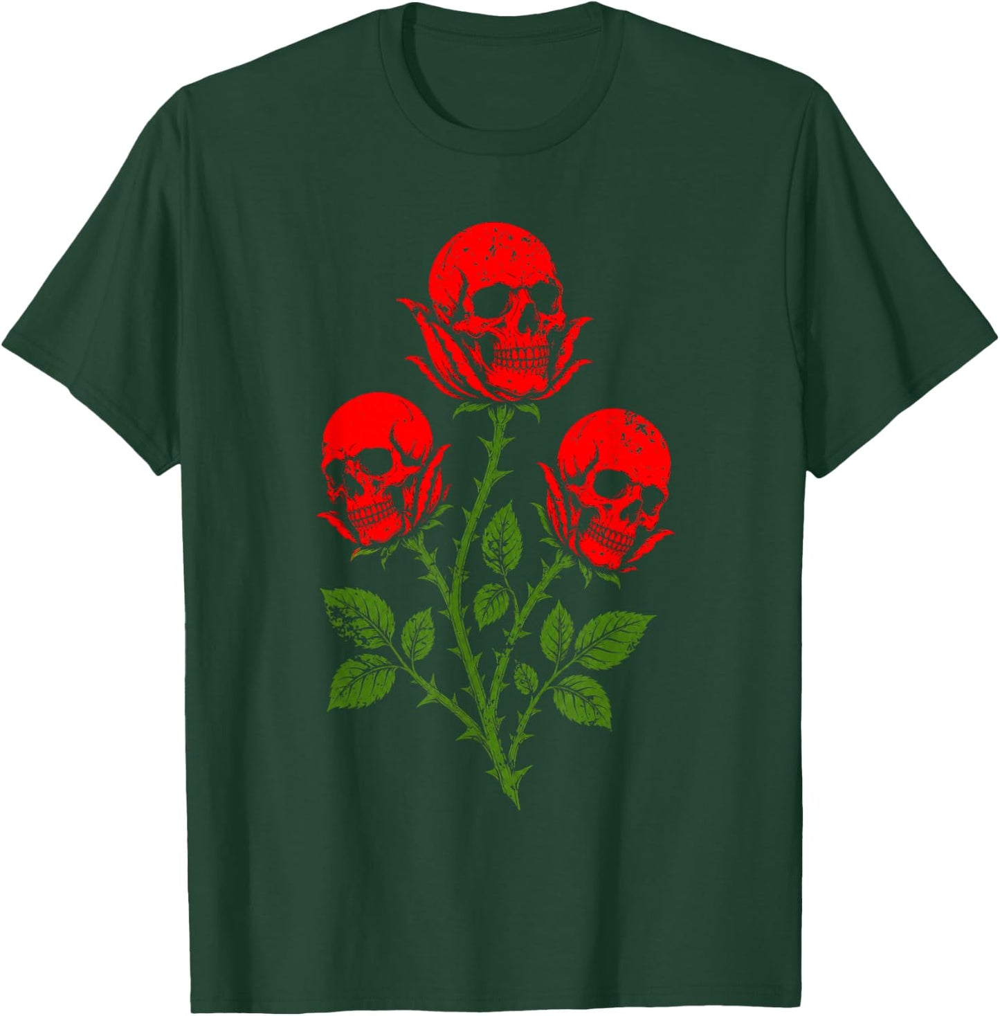 Dark Skull Red Roses Vintage Horror Grunge Aesthetic T-Shirt - T-Shirt | Forest