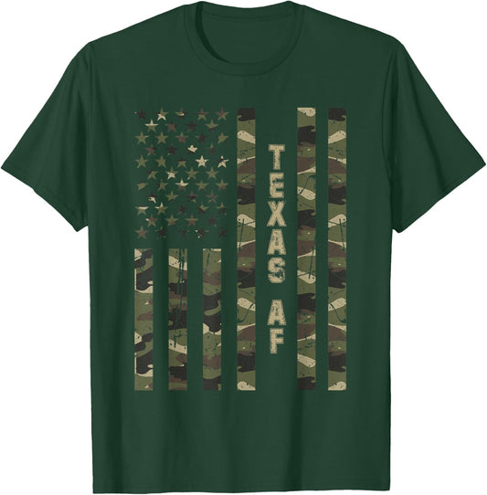 Texas AF United States Distressed Camo w US Flag T-Shirt - T-Shirt | Forest