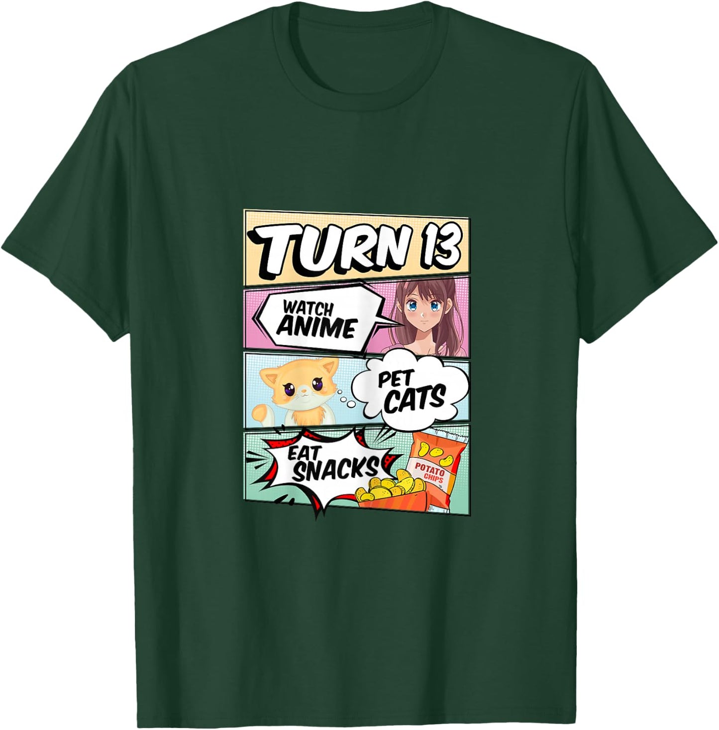 13th Birthday Anime Girl turns 13 pet cats watch anime T-Shirt - T-Shirt | Forest