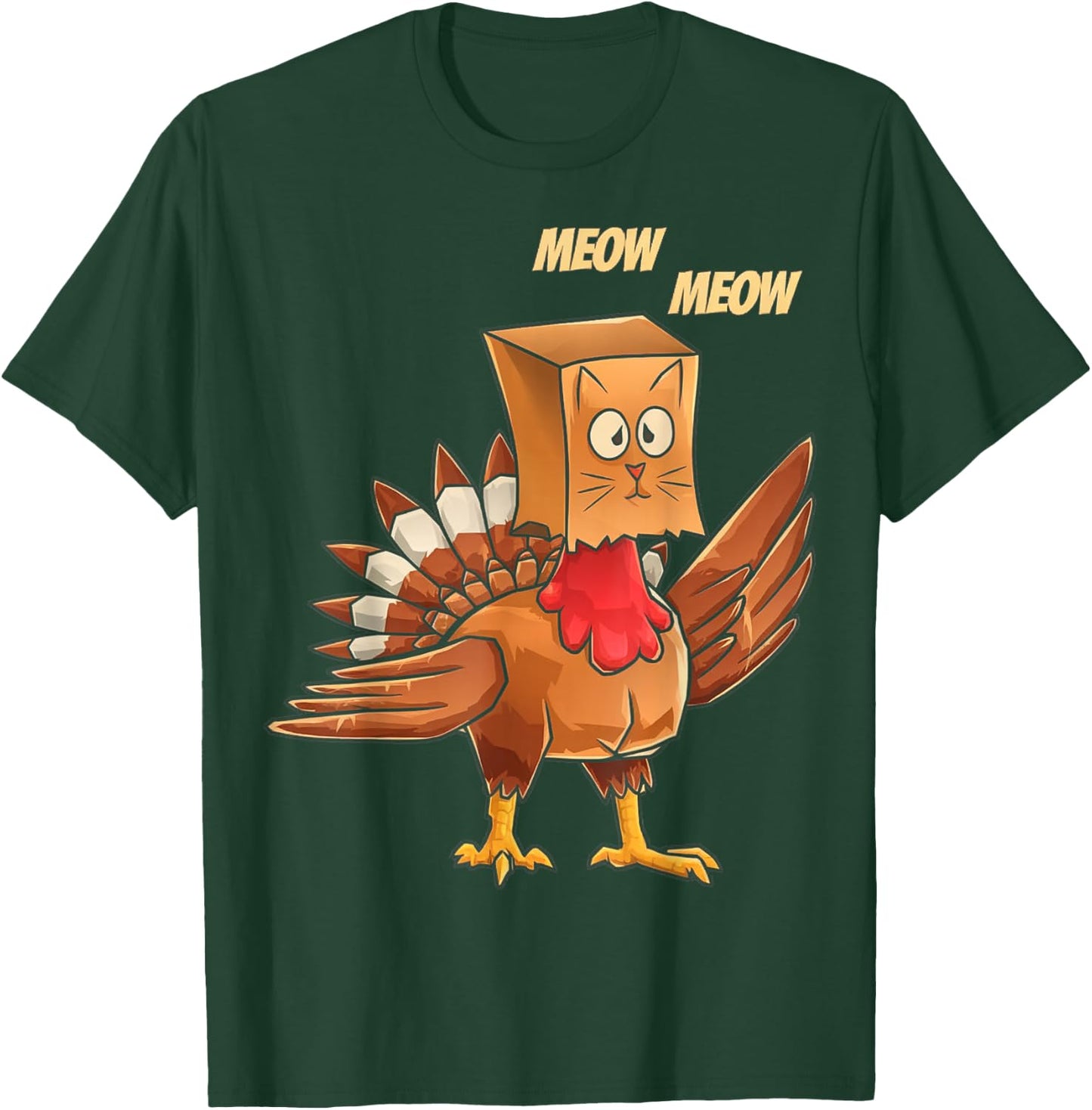 Thanksgiving Turkey Masked Cat Meow Funny Thanksgiving T-Shirt - T-Shirt | Forest