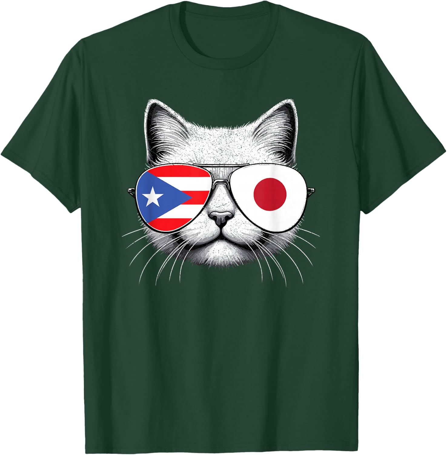 Puerto Rican Japanese Funny Cat Puerto Rico Japan Flag T-Shirt - T-Shirt | Forest