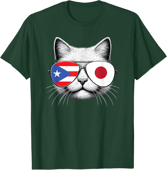 Puerto Rican Japanese Funny Cat Puerto Rico Japan Flag T-Shirt - T-Shirt | Forest