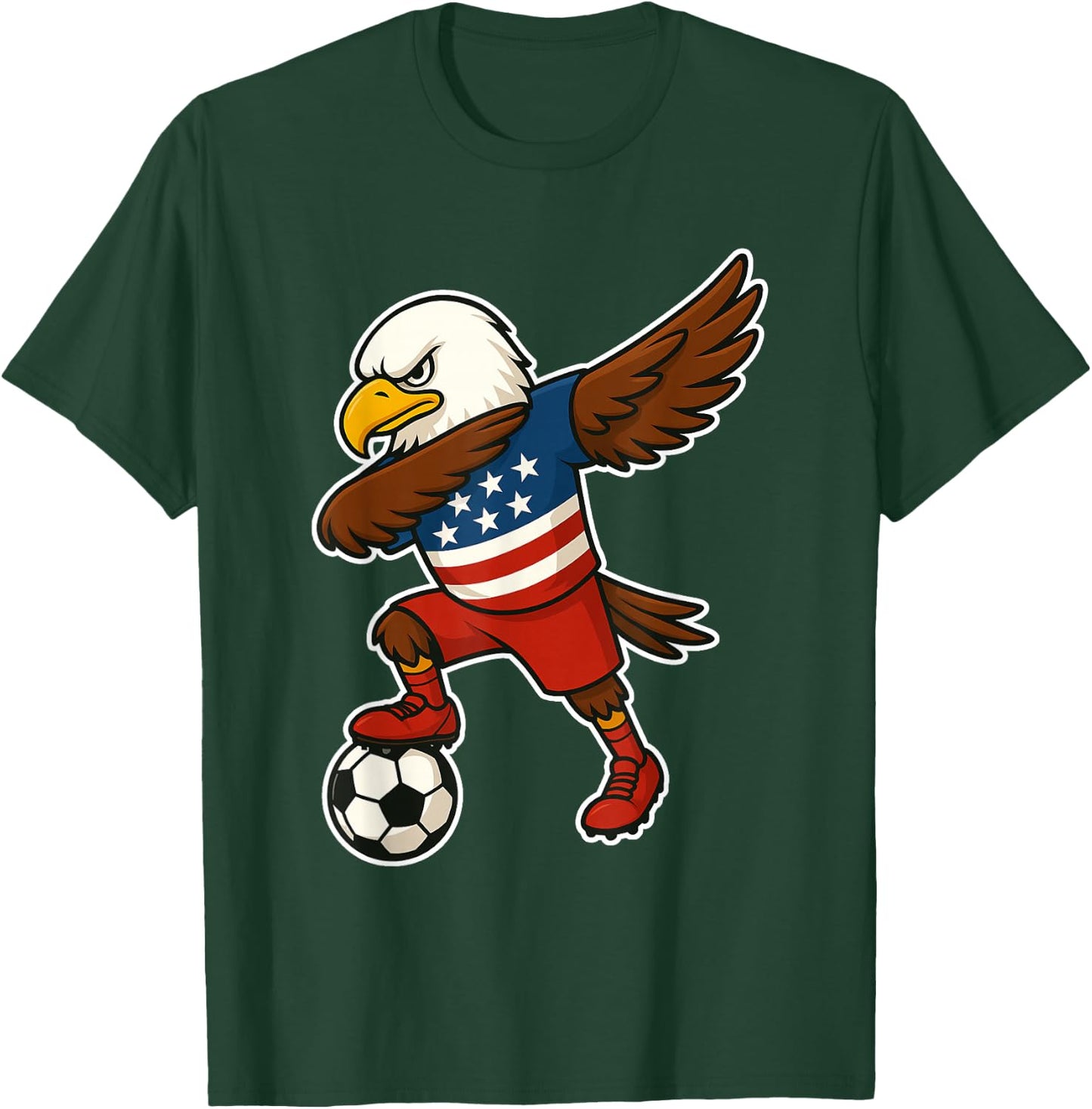 Funny Dabbing Bald Eagle USA Soccer - USA Flag Soccer T-Shirt - T-Shirt | Forest