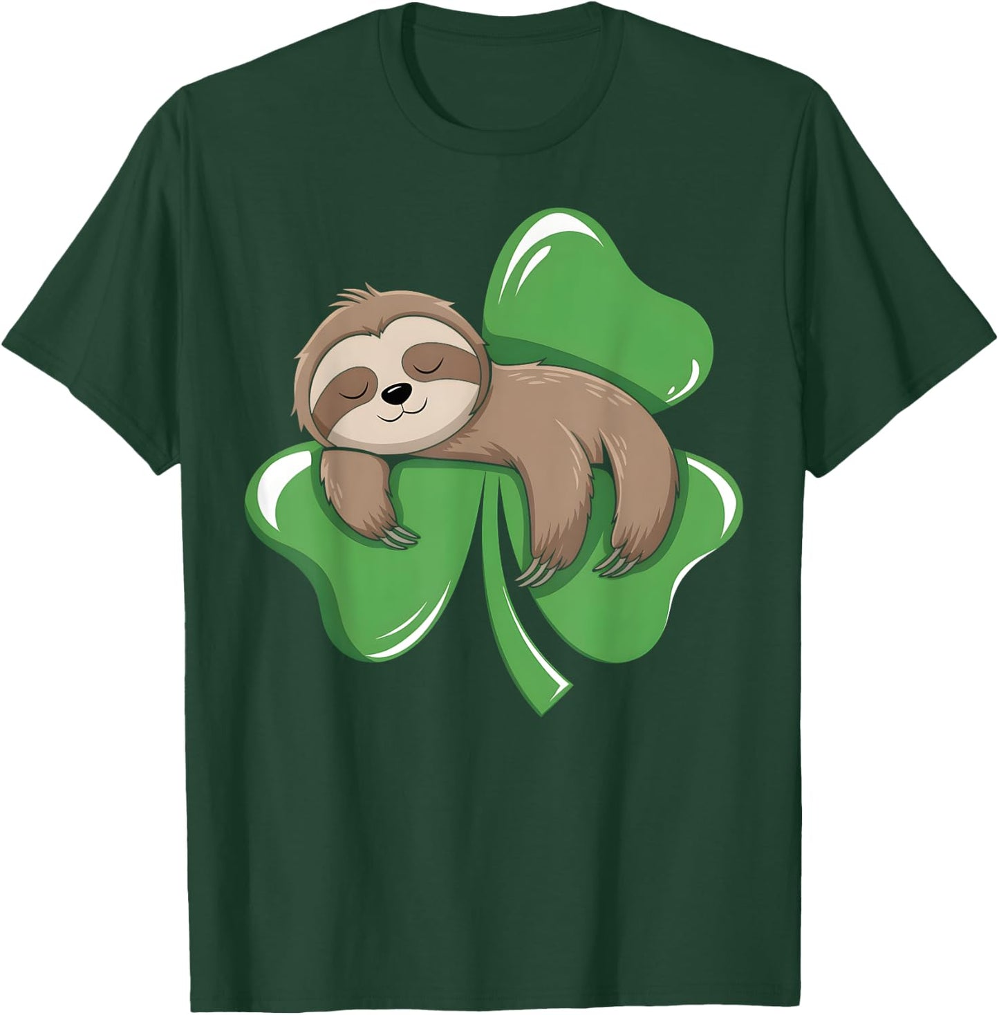 Lazy Irish Sloth Shamrock Clover Saint Patrick's Day Animal T-Shirt - T-Shirt | Forest