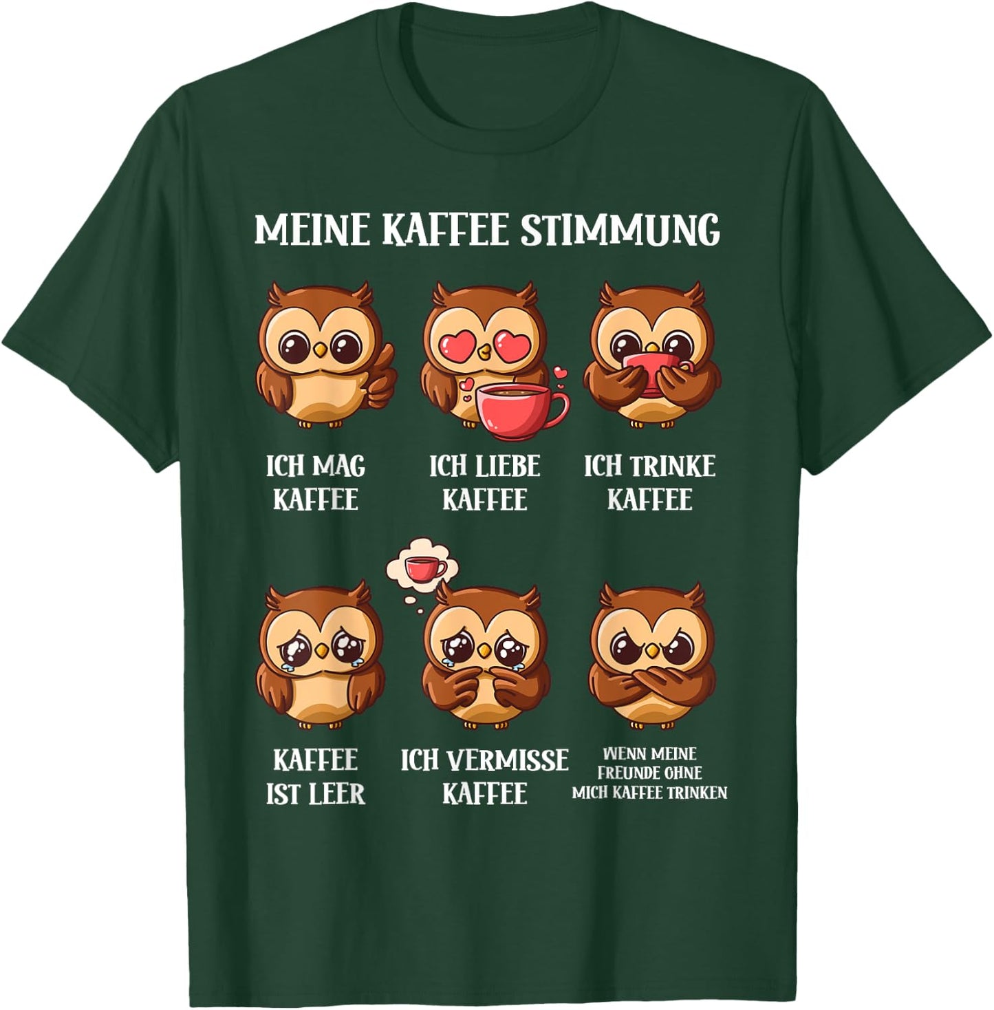 with German Text "My Coffee Mood" Owl Design, black T-Shirt - T-Shirt | Forest