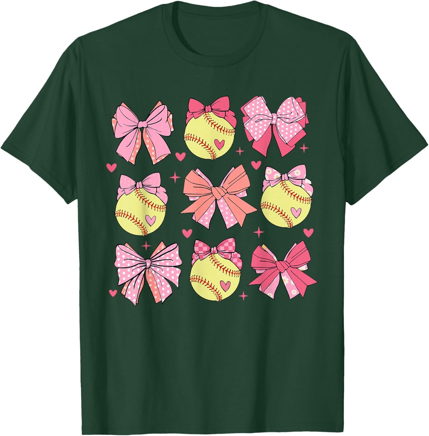Softball Coquette Bow Softball Mom Mothers Day Softball Mama T-Shirt - T-Shirt | Forest