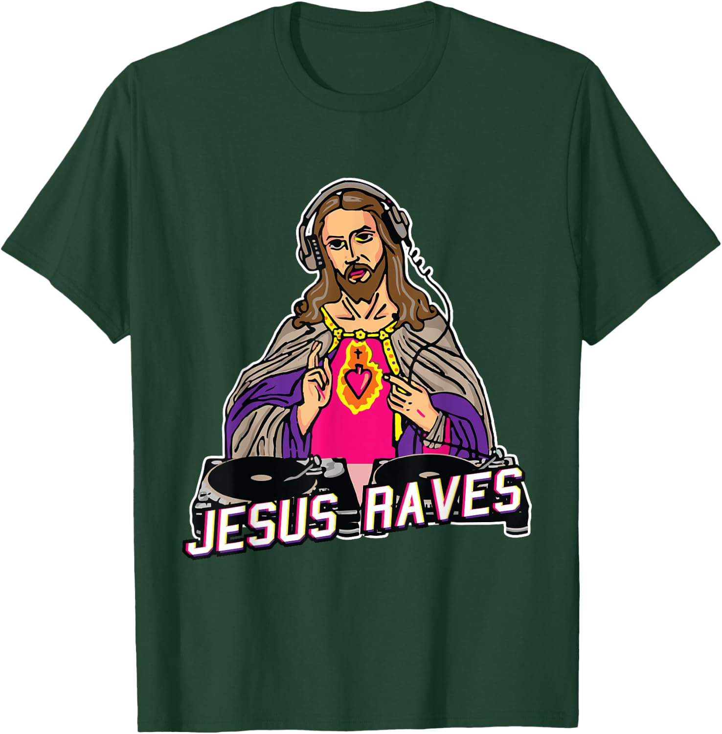 Jesus Raves Christmas EDM Music X-Mas Party Christian DJ T-Shirt - T-Shirt | Forest