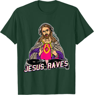 Jesus Raves Christmas EDM Music X-Mas Party Christian DJ T-Shirt - T-Shirt | Forest