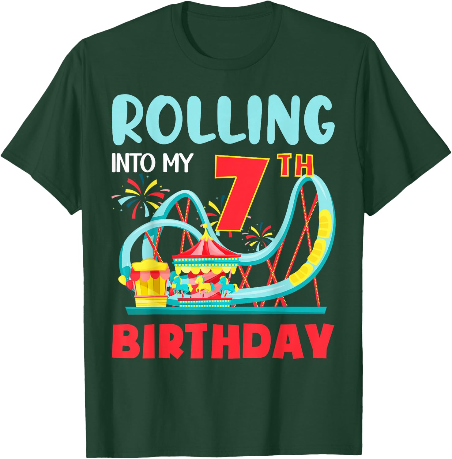 Rolling Into My 7th Birthday Roller Coaster 7 Years Old T-Shirt - T-Shirt | Forest