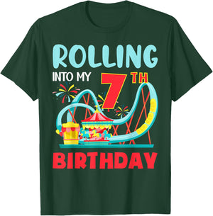 Rolling Into My 7th Birthday Roller Coaster 7 Years Old T-Shirt - T-Shirt | Forest
