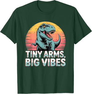 Tiny Arms Big Vibes Funny T-Rex Dinosaur Retro Sunset Joke T-Shirt - T-Shirt | Forest