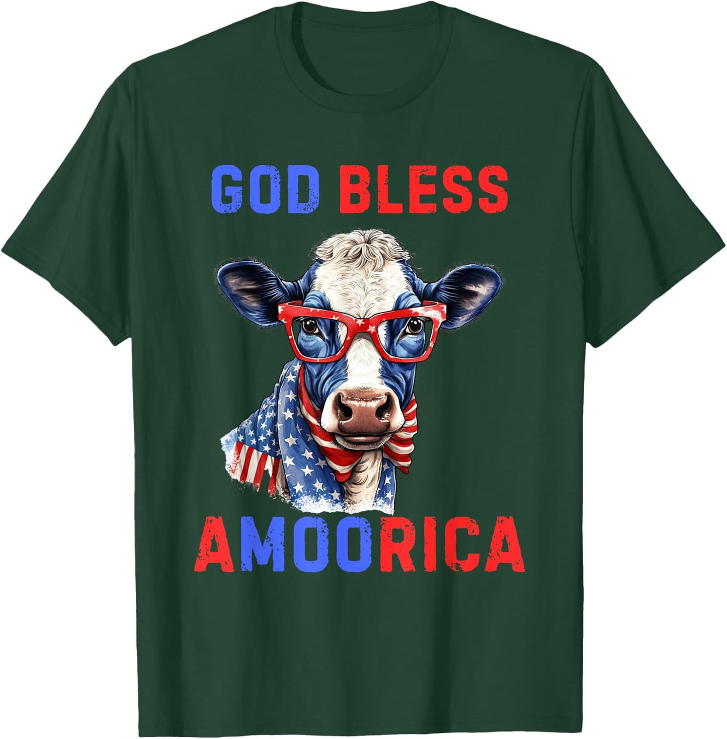 God Bless A Moo Rica Funny 4th of July USA Patriotic Cow Kids Men T-Shirt - T-Shirt | Forest