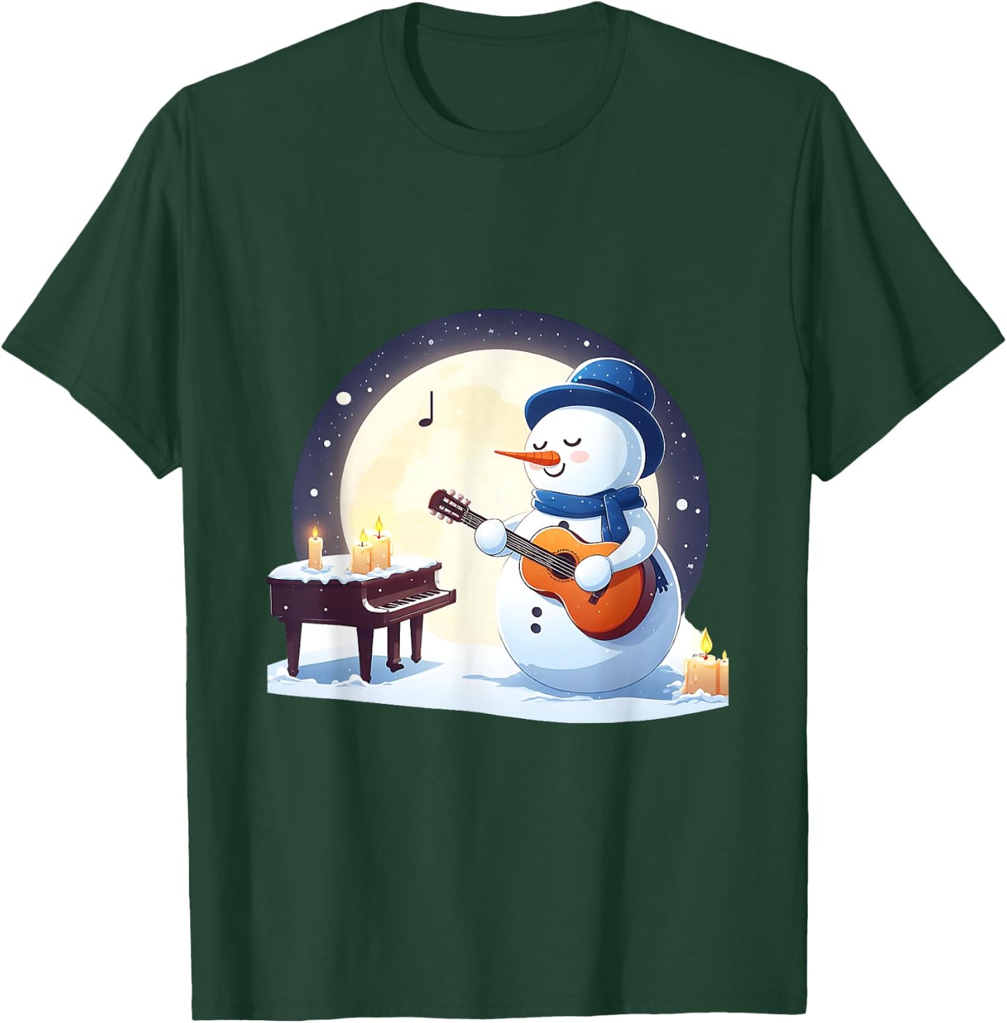 Snowman Playing Guitar Under the Moonlight T-Shirt - T-Shirt | Forest