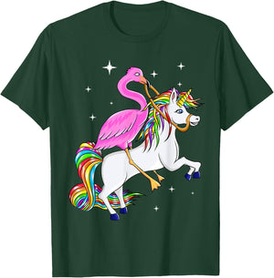 Flamingo Riding Unicorn Pink Flamingo Gift Kids Women T-Shirt - T-Shirt | Forest