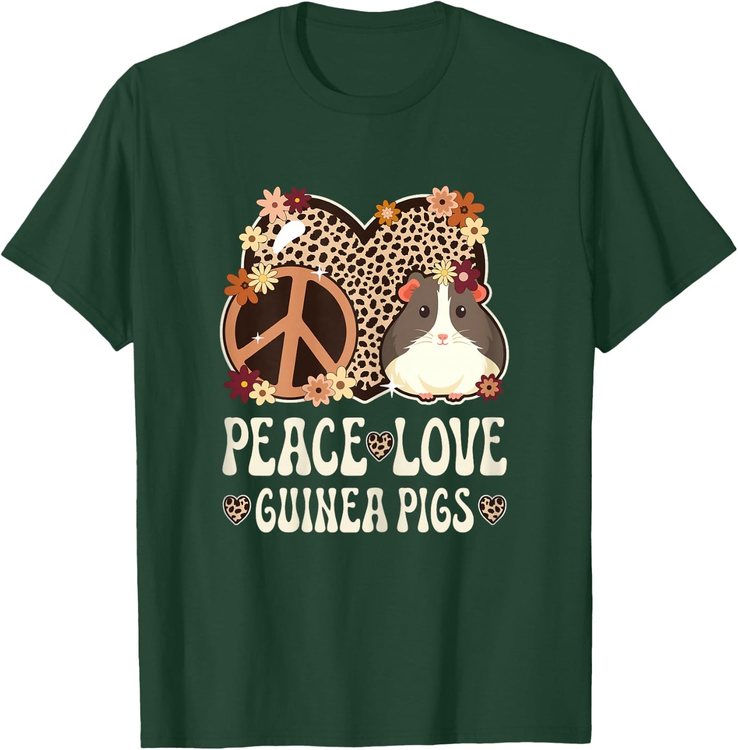 Peace Love Guinea Pigs Cheetah Print Women Guinea Pig Lover T-Shirt - T-Shirt | Forest