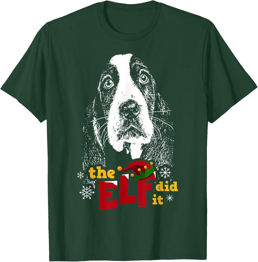 Elf Did it Funny Basset Hound Christmas T-Shirt - T-Shirt | Forest