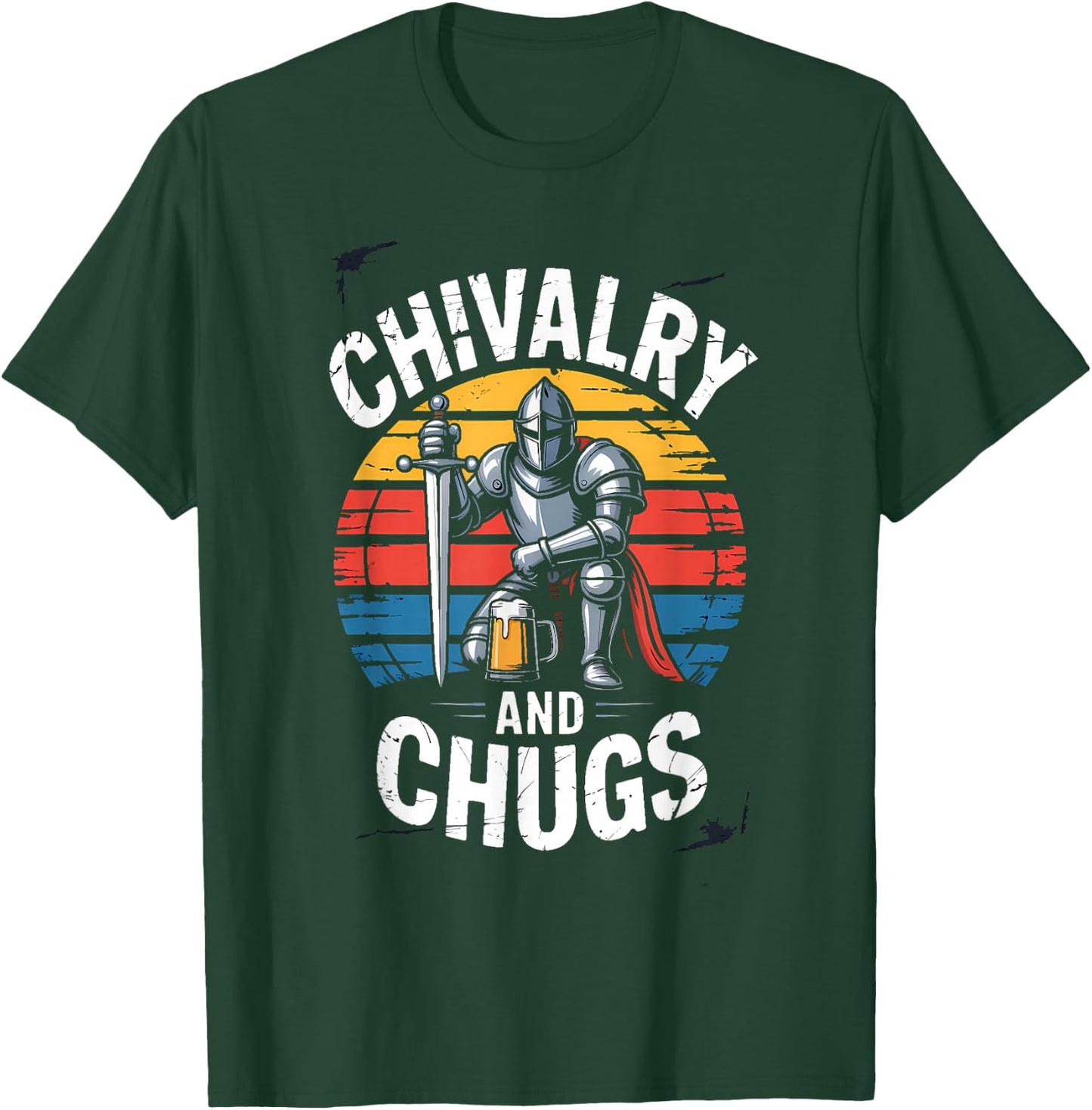 Medieval Knight Beer Chivalry and Chugs Retro Drink T-Shirt - T-Shirt | Forest