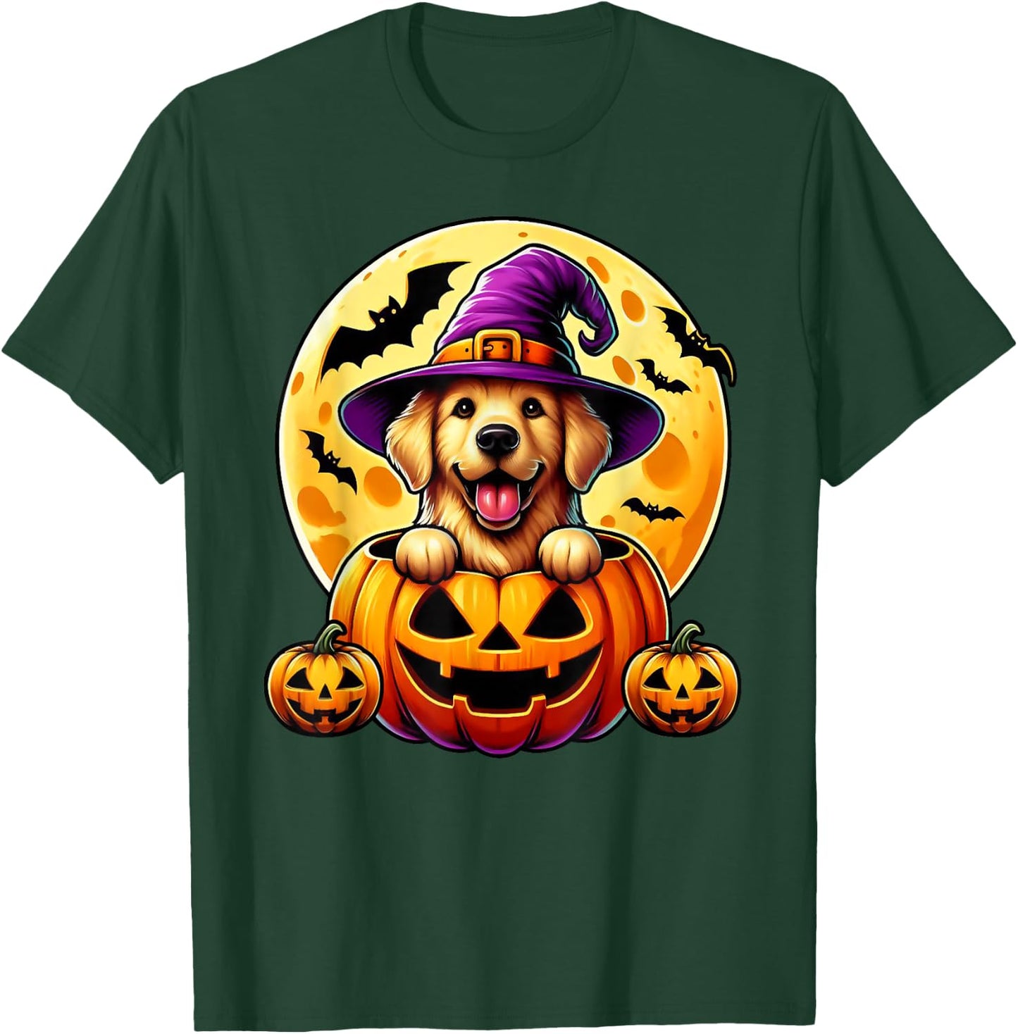 Halloween Golden Retriever Witch Hat Pumpkin Dog Lover T-Shirt - T-Shirt | Forest