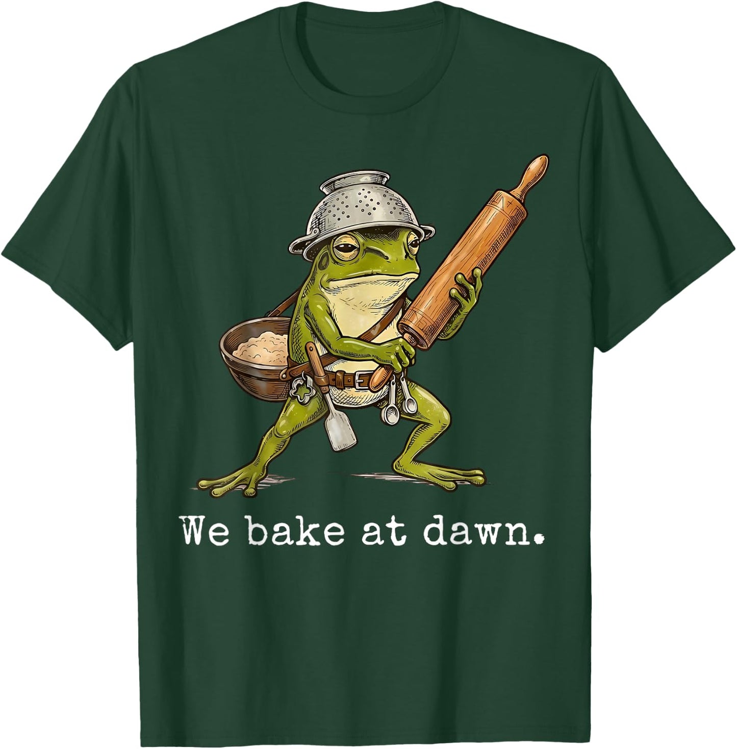 Whimsical We Bake at Dawn Funny Baker Frog Cute Kitchen T-Shirt - T-Shirt | Forest