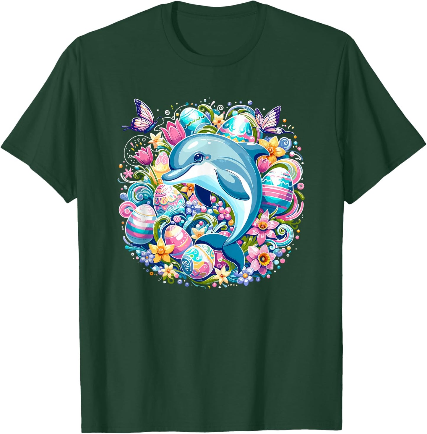 Easter Festive Illustration With Charming Dolphin Artwork T-Shirt - T-Shirt | Forest