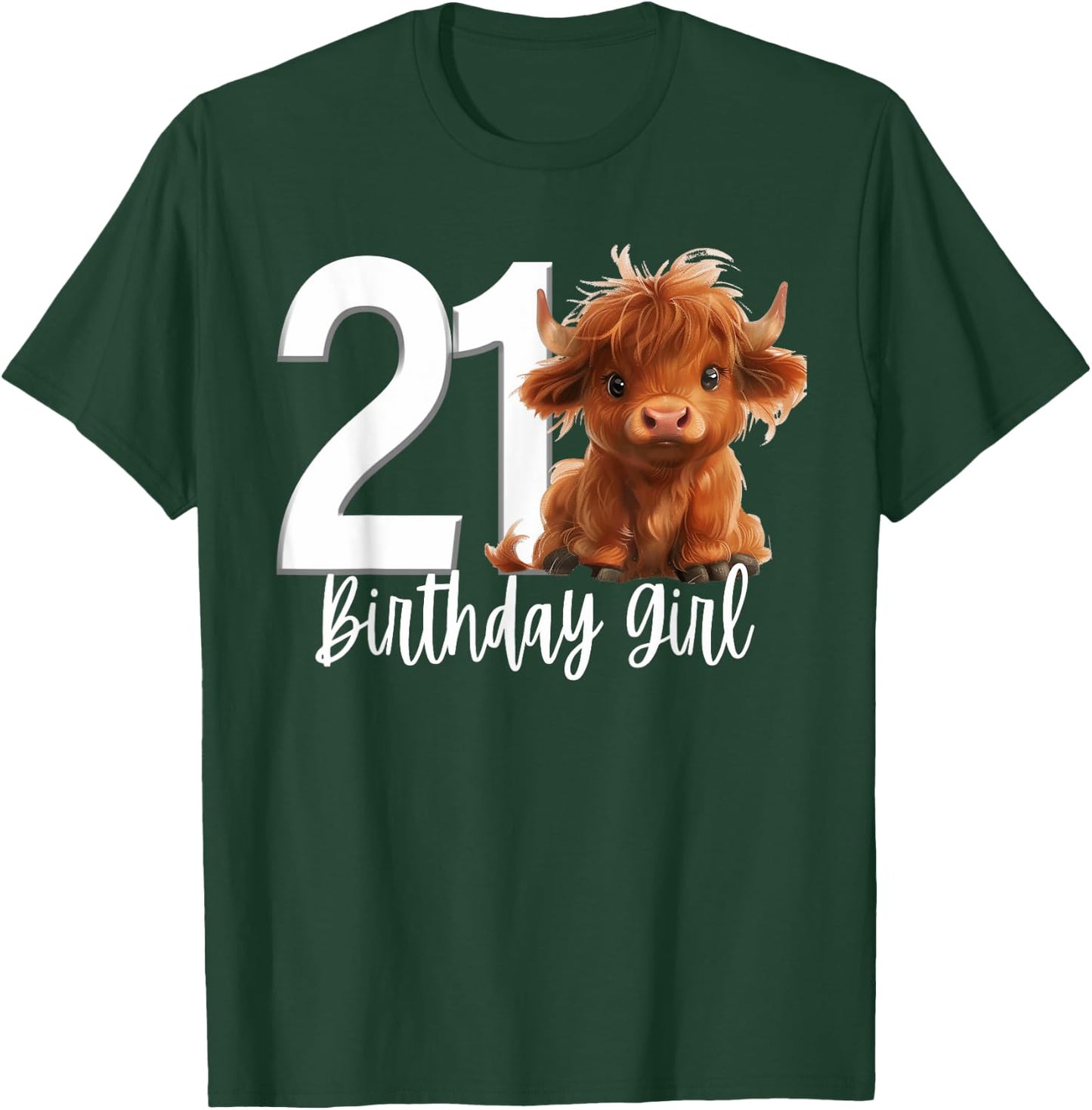 21st Birthday Highland Cow Party Girl Daughter Twenty One 21 T-Shirt - T-Shirt | Forest