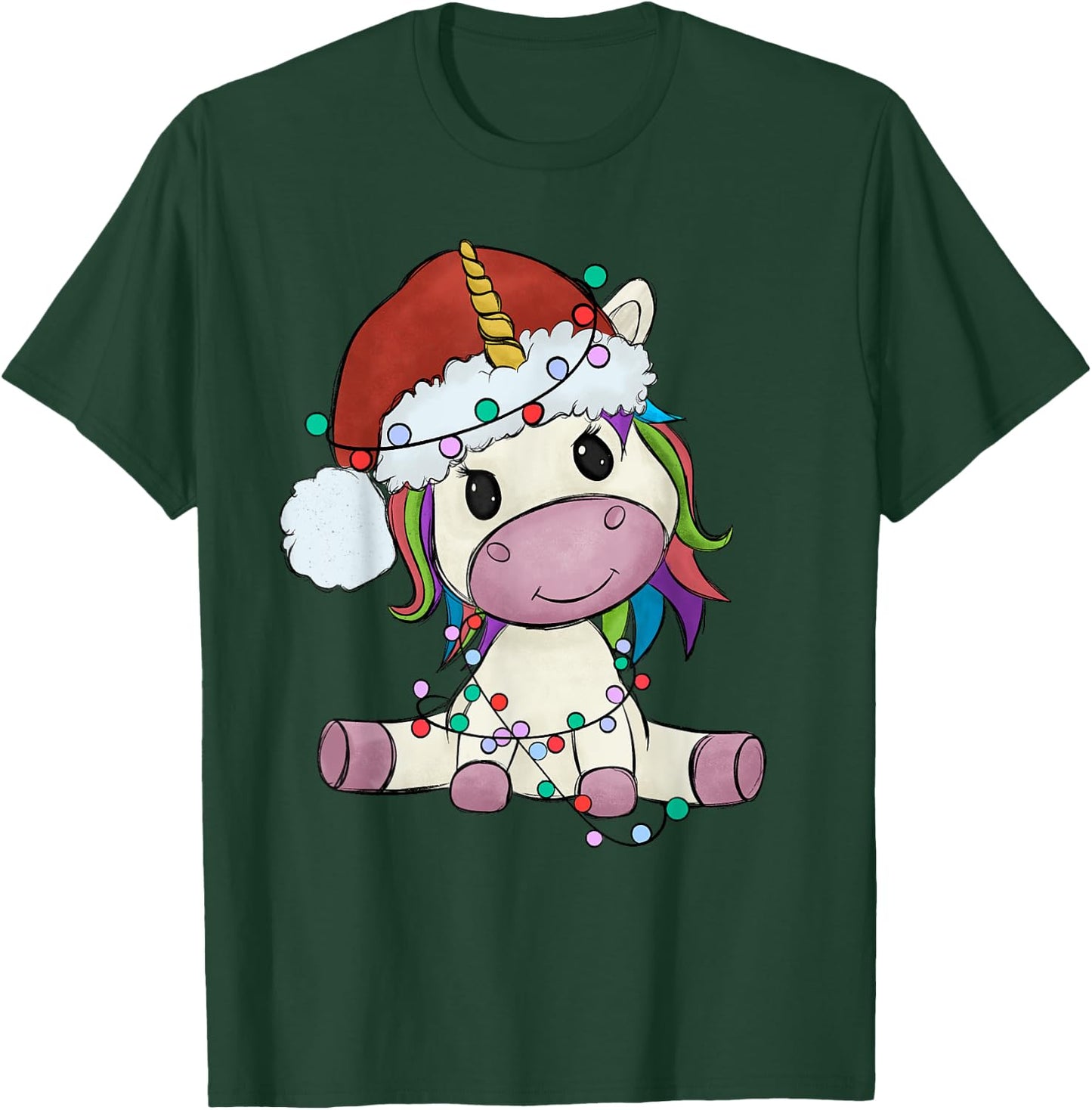 Unicorn Christmas Tree Lights Family Matching Kids Girls T-Shirt - T-Shirt | Forest